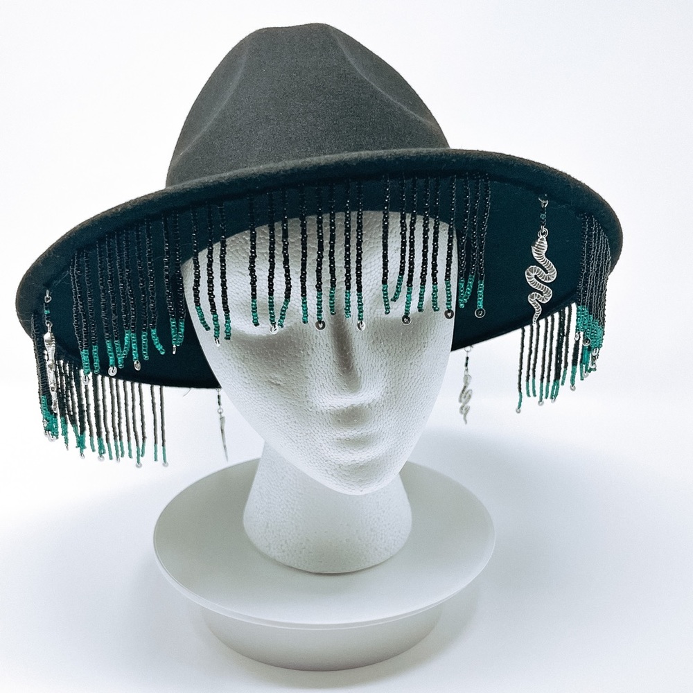 Custom Festival Hat with hand beaded fringe
